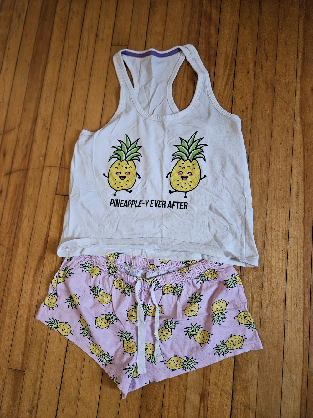 Forever 21 White Tank & Pink Pineapple Print Sleep Set